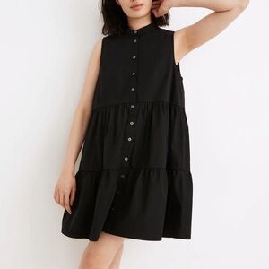 Madewell Banded-Collar Tiered Dress Black Mini Sleeveless Cotton Beachy-XXS